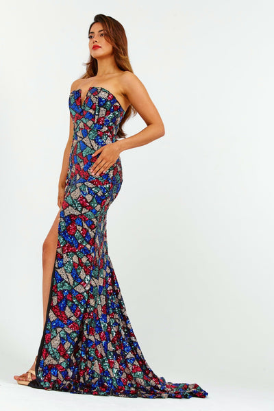 Multicoloured Off-Shoulder Sequin Maxi Dress