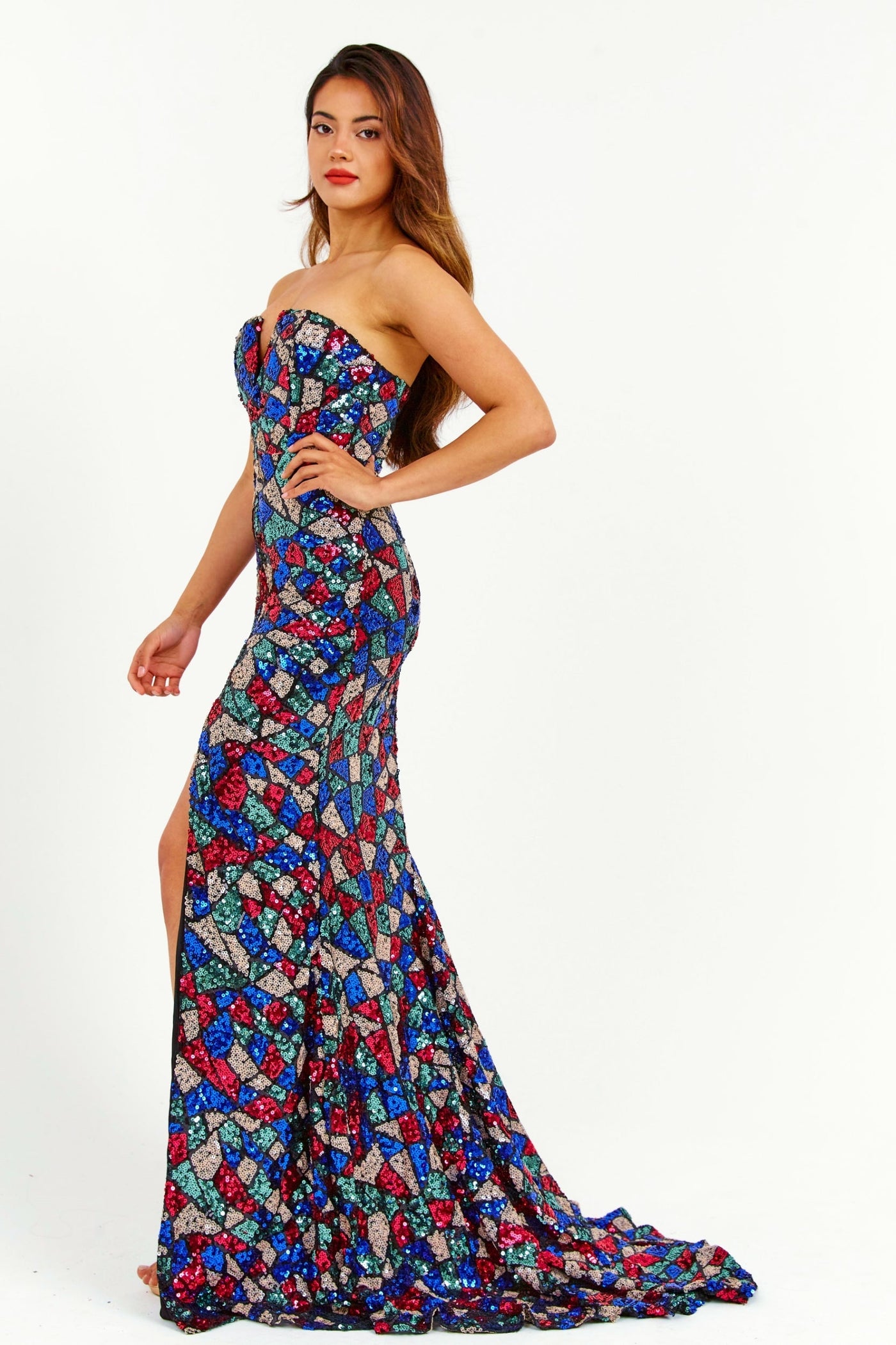 Multicoloured Off-Shoulder Sequin Maxi Dress