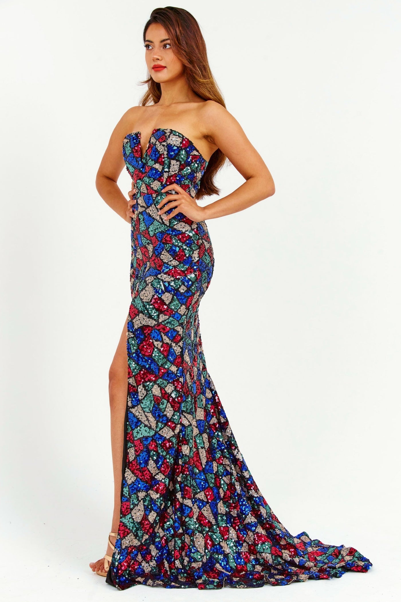 Multicoloured Off-Shoulder Sequin Maxi Dress