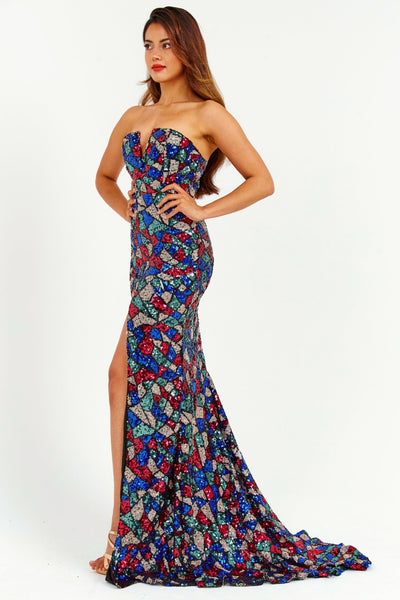 Multicoloured Off-Shoulder Sequin Maxi Dress
