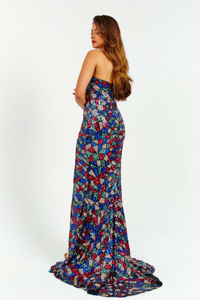 Multicoloured Off-Shoulder Sequin Maxi Dress