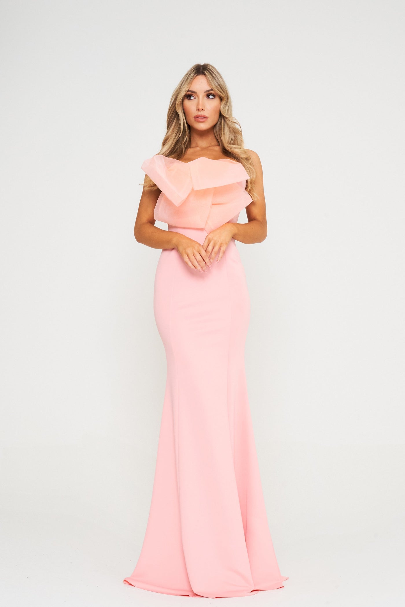 Pink Off Shoulder Bow Detail Maxi Dress