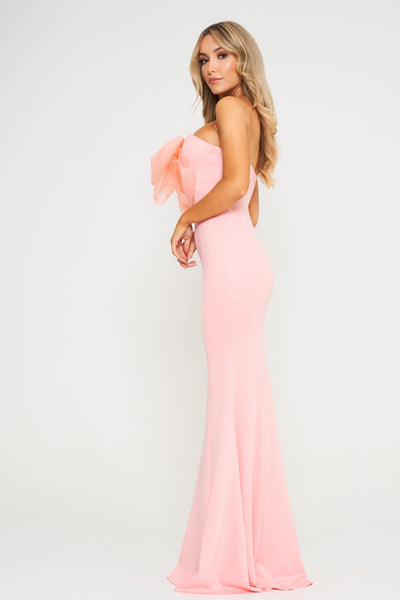 Pink Off Shoulder Bow Detail Maxi Dress