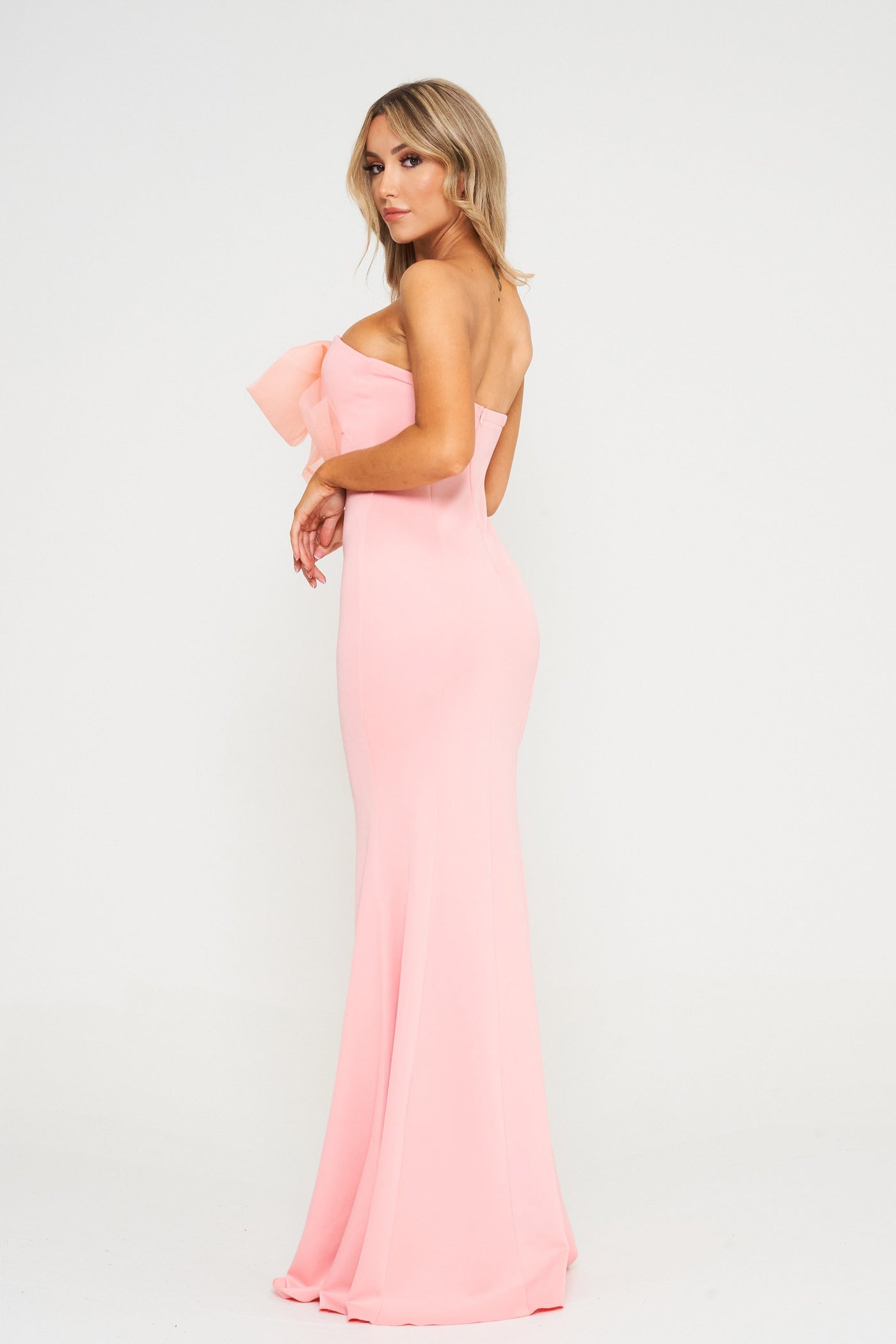 Pink Off Shoulder Bow Detail Maxi Dress