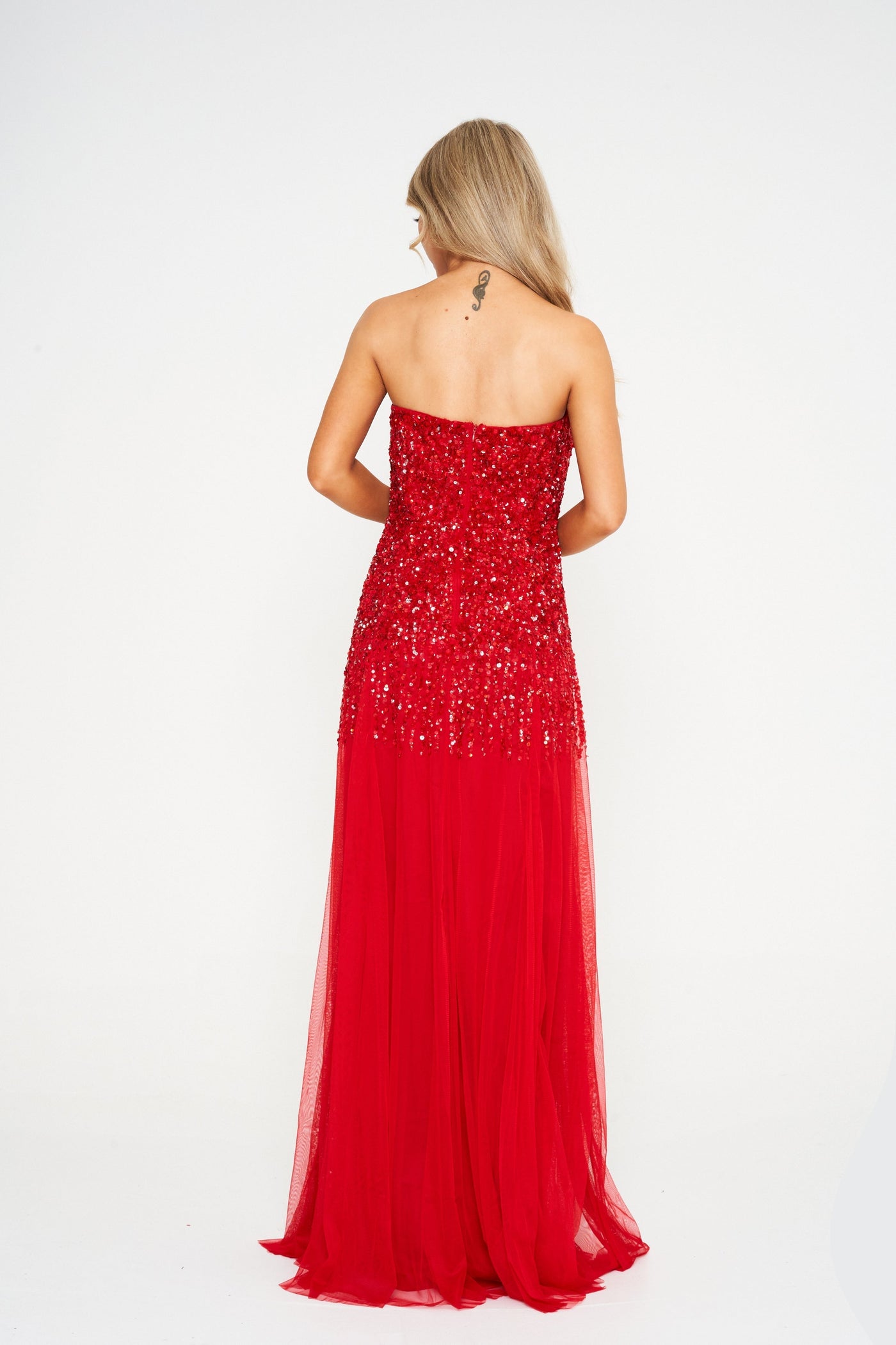 Red Off-Shoulder Sequin Embellished Maxi Dress