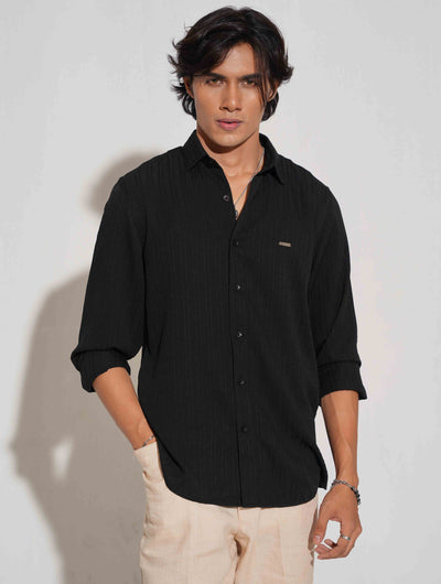 Jet black stripe texture viscos premium shirt