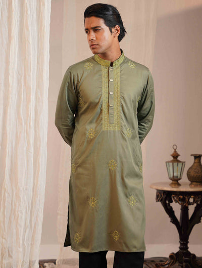 Light Olive color full body chest Embroidery premium Panjabi
