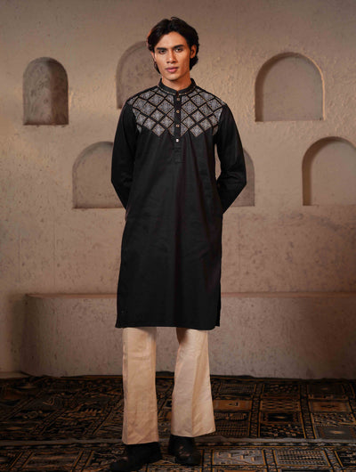 Jet black Embroidery design Premium Panjabi