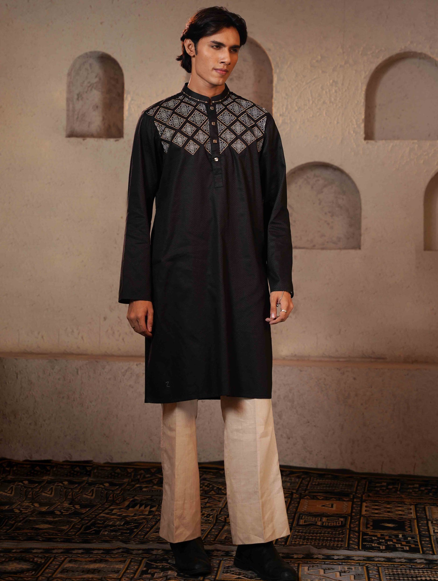 Jet black Embroidery design Premium Panjabi