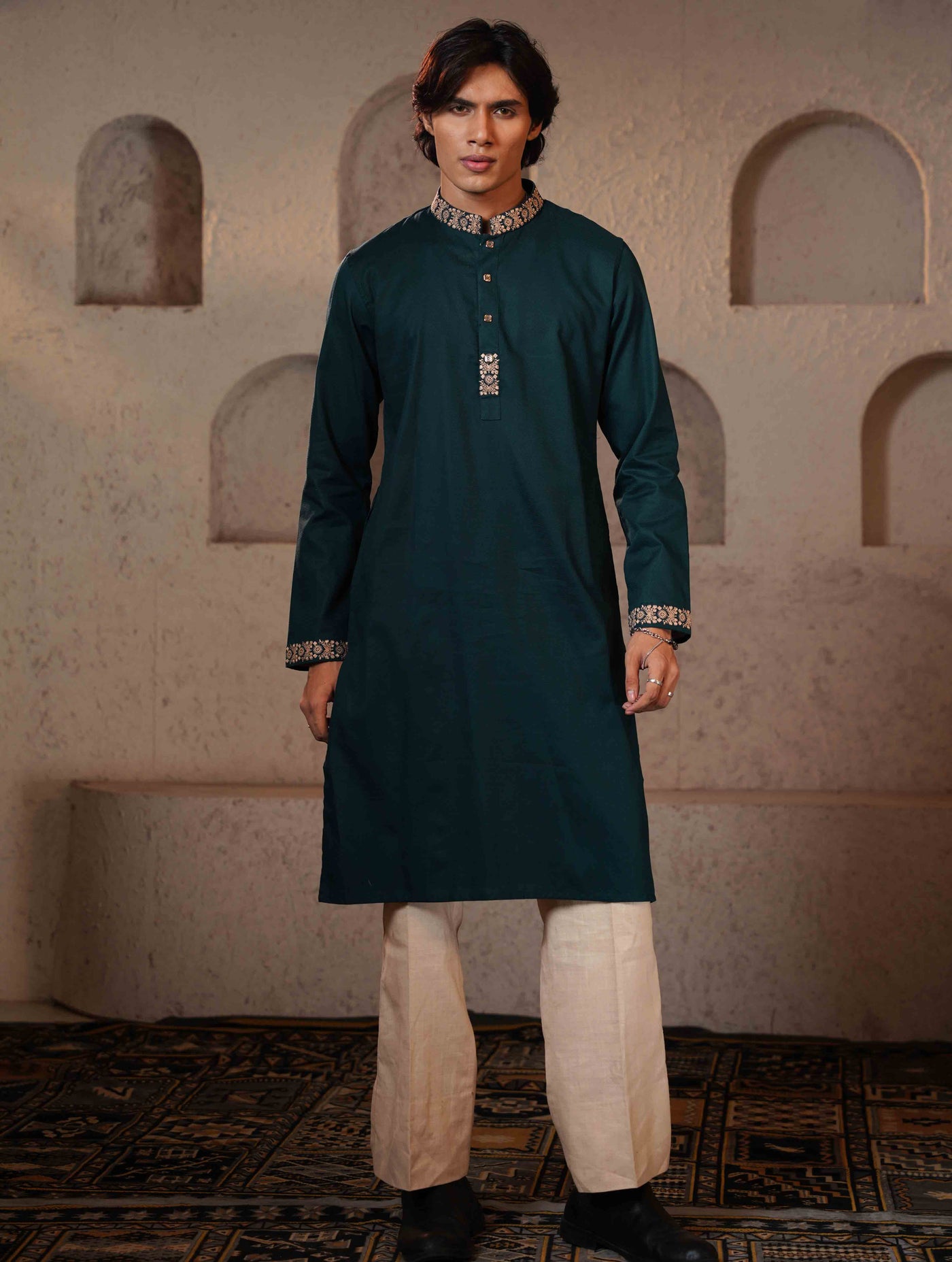 Bottle Green Embroidery design Premium Panjabi