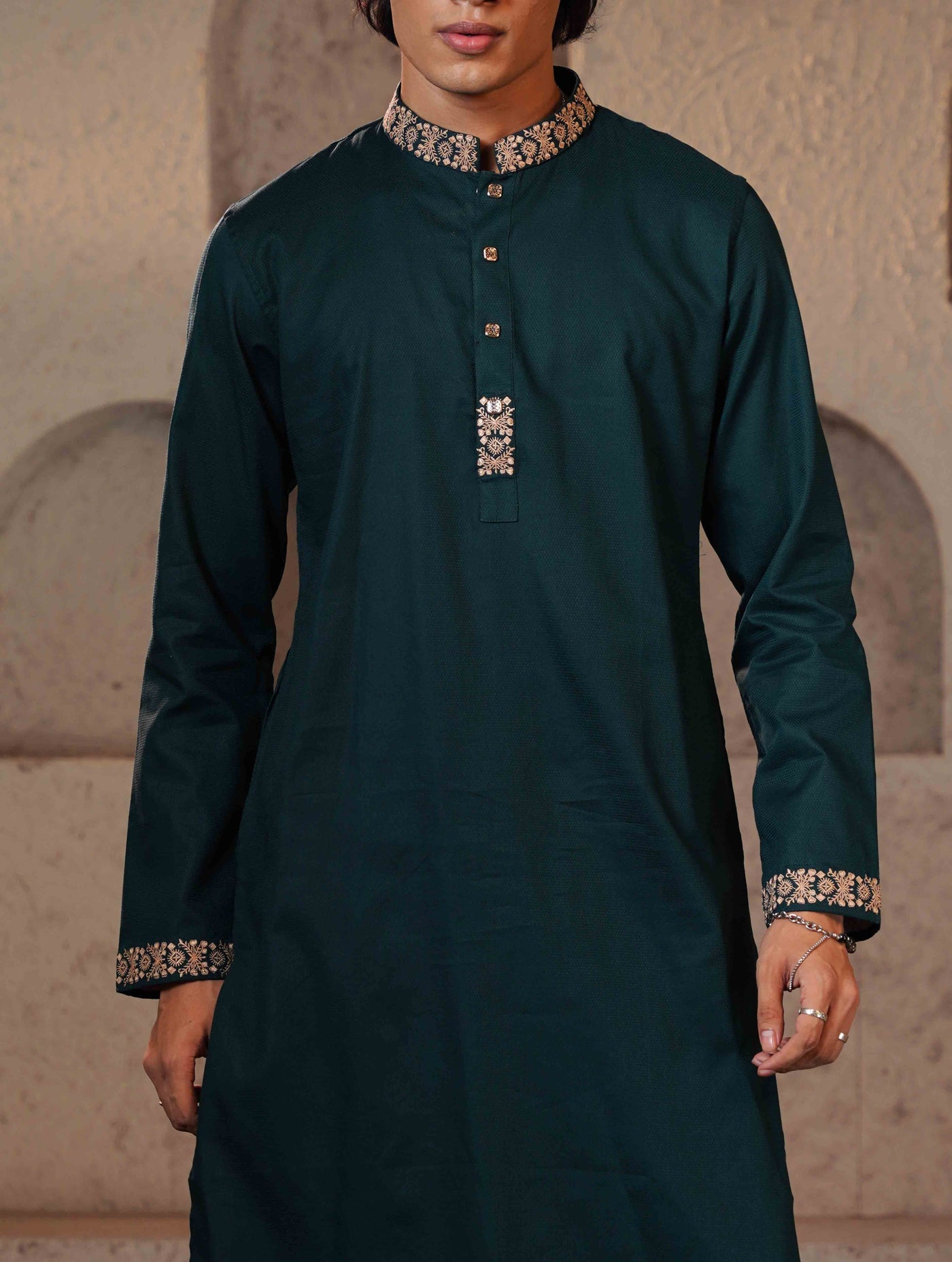 Bottle Green Embroidery design Premium Panjabi