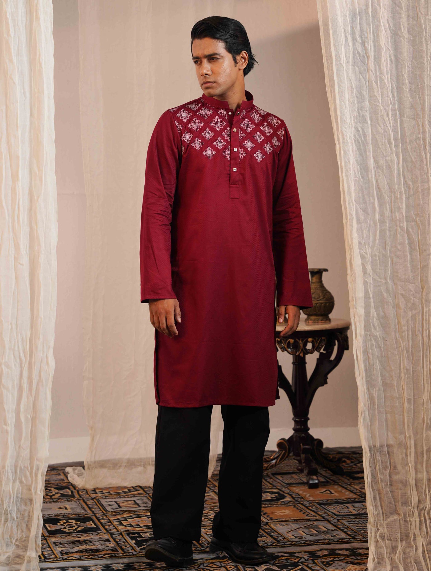 Blood red BOX Embroidery design Premium Panjabi