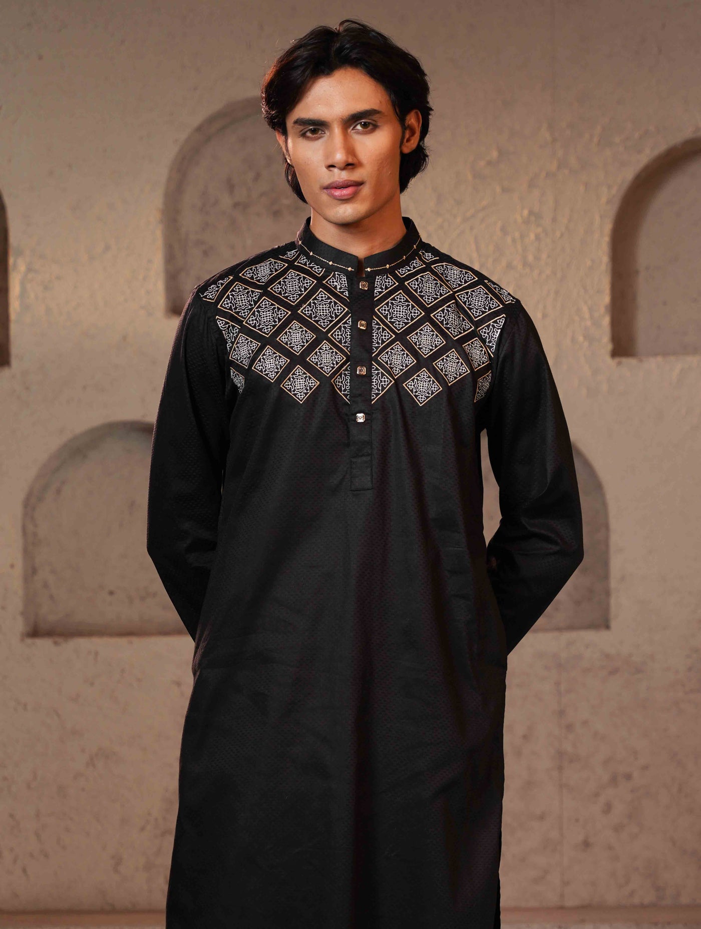 Jet black Embroidery design Premium Panjabi