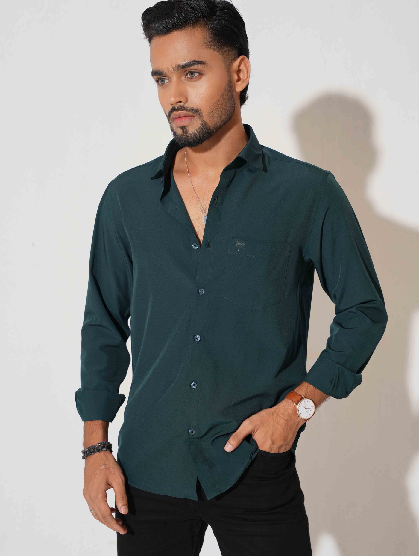 Deep Green solid formal full sleeve shirt