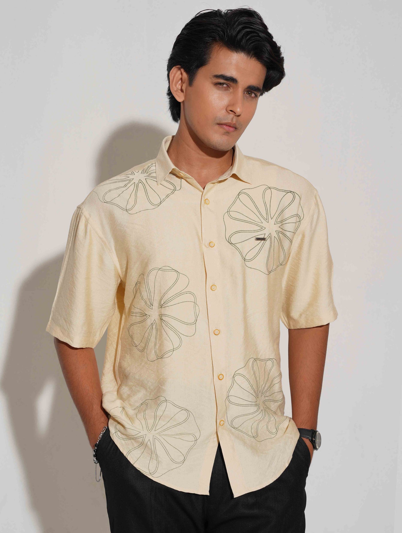 Yellow chest printed drop shoulder shirt