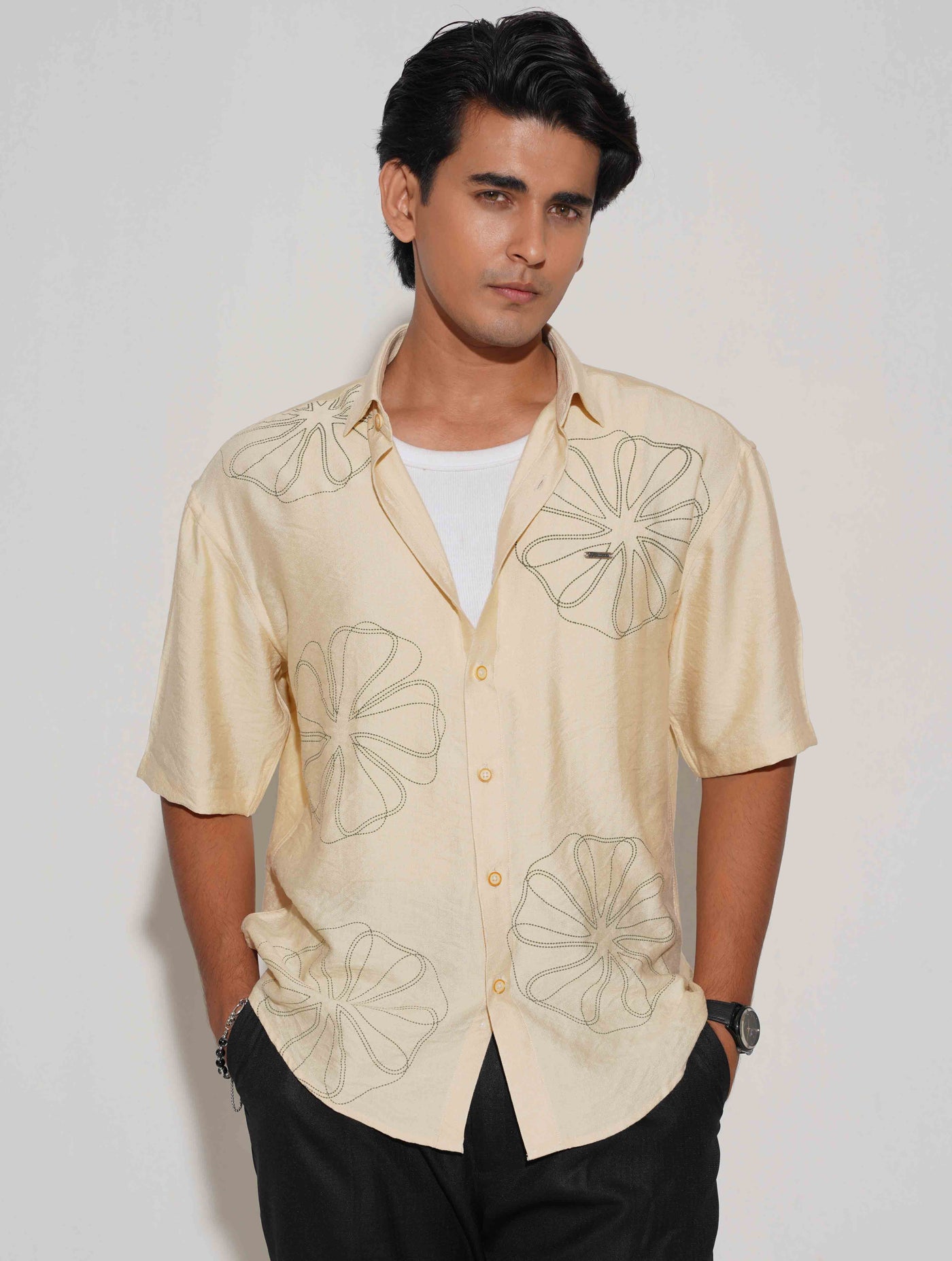 Yellow chest printed drop shoulder shirt