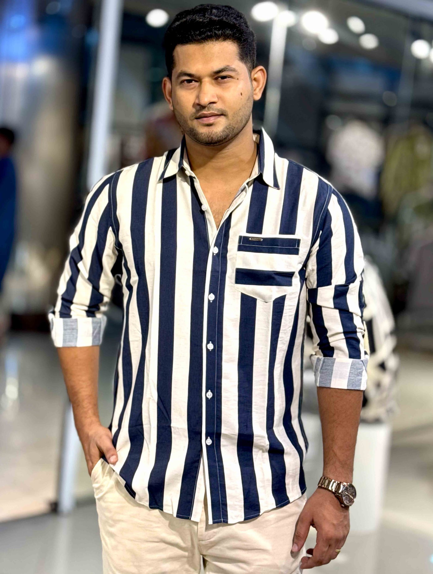 Blue and white stripe full sleeve shirt