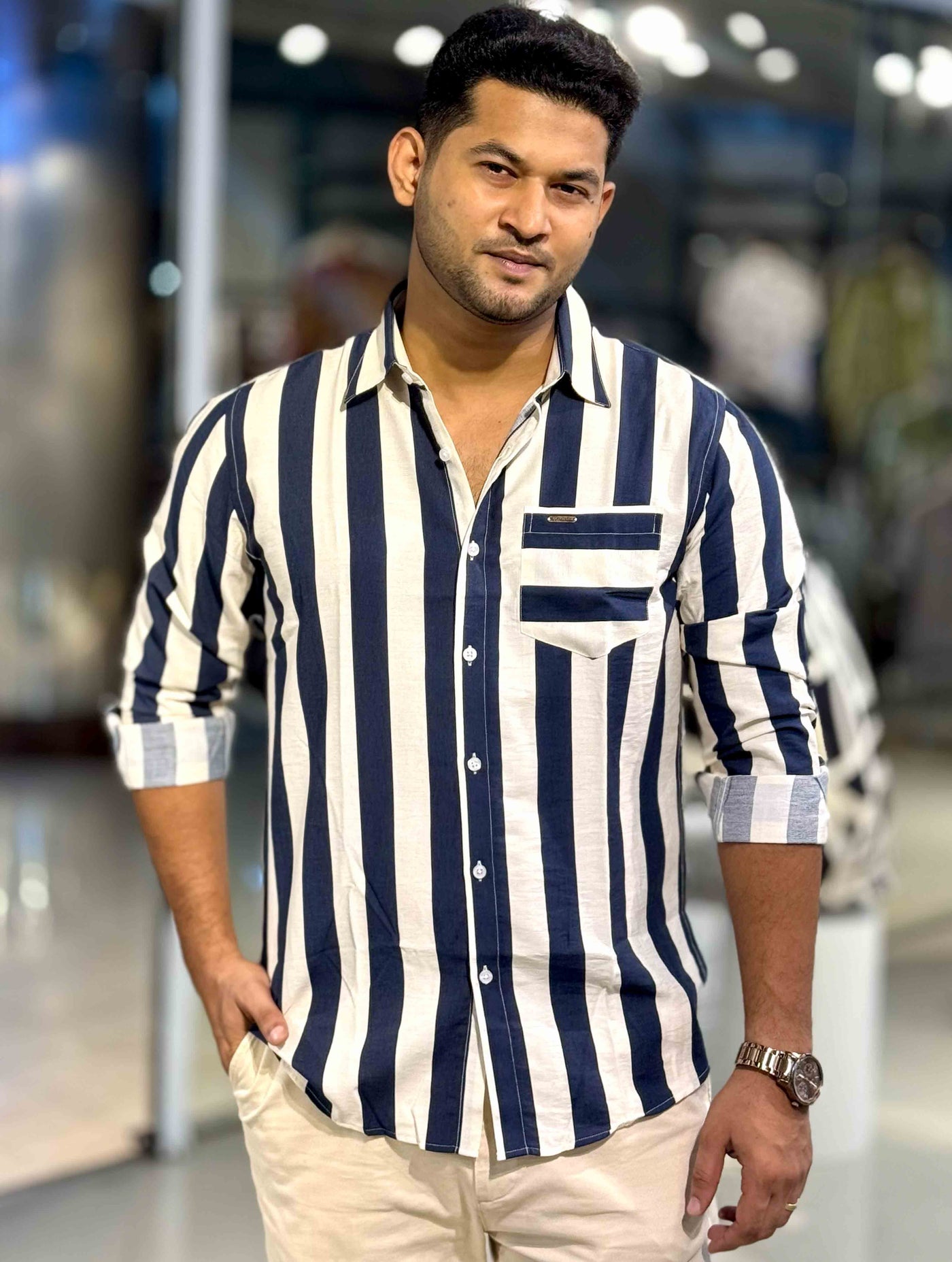 Blue and white stripe full sleeve shirt