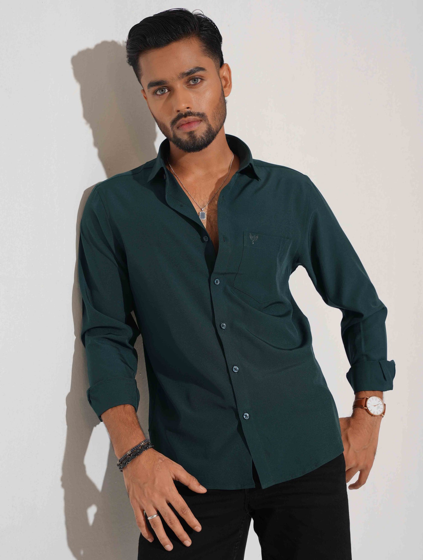 Deep Green solid formal full sleeve shirt