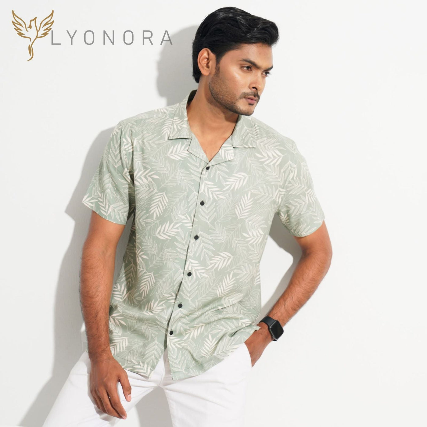 Emerald color pata printed hawaiian shirt