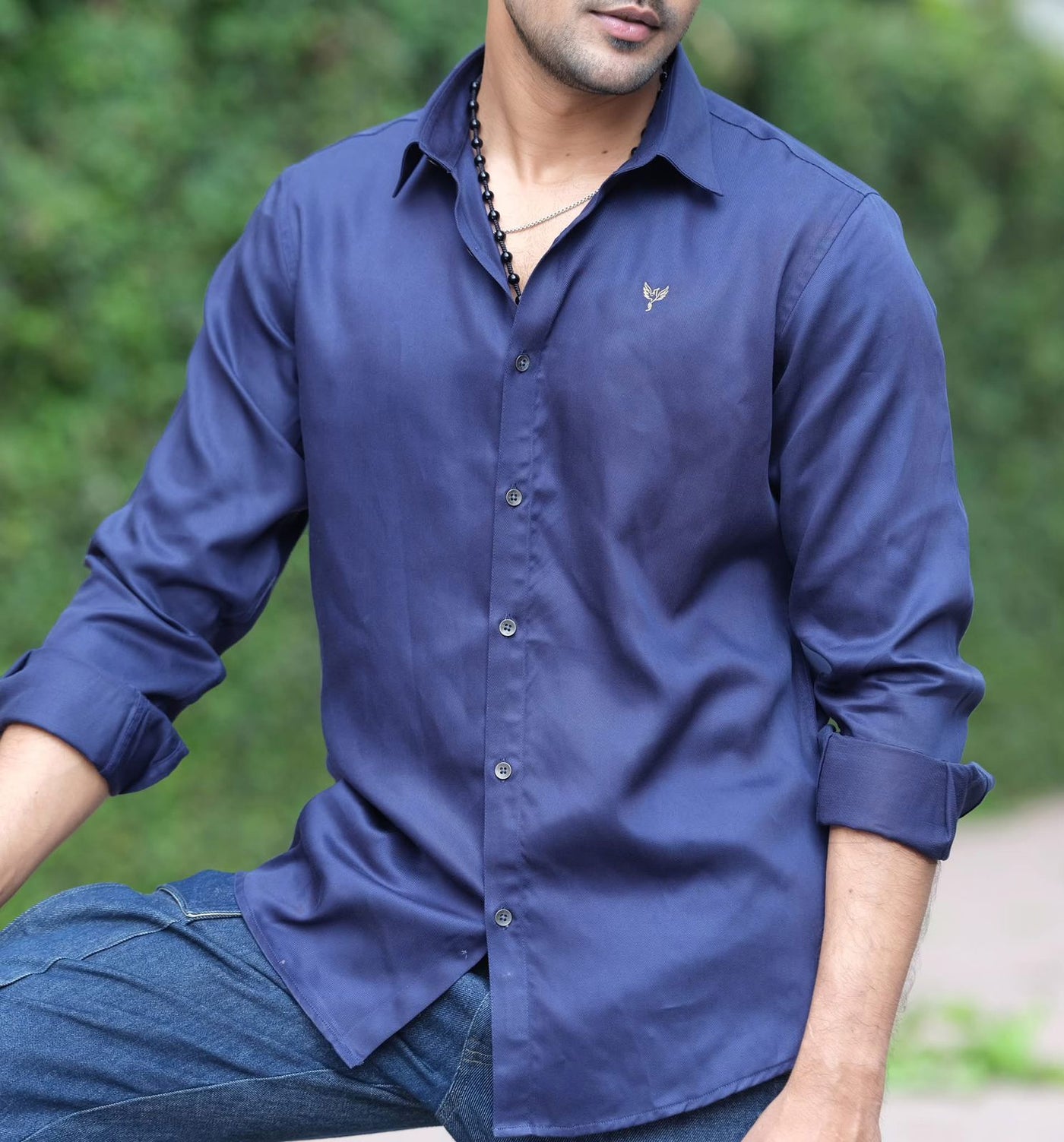 Blue tencel linen full sleeve shirt