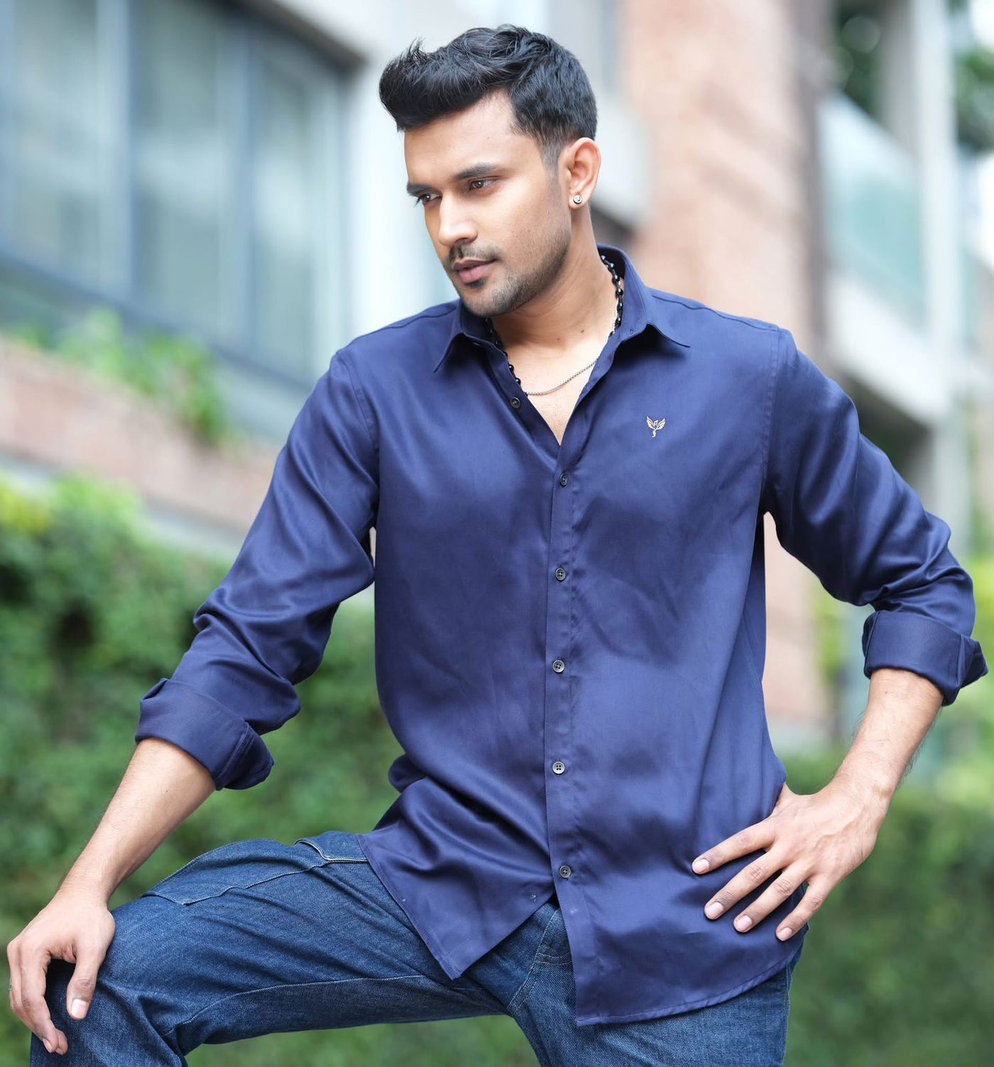 Blue tencel linen full sleeve shirt