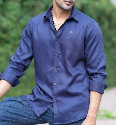 Blue tencel linen full sleeve shirt