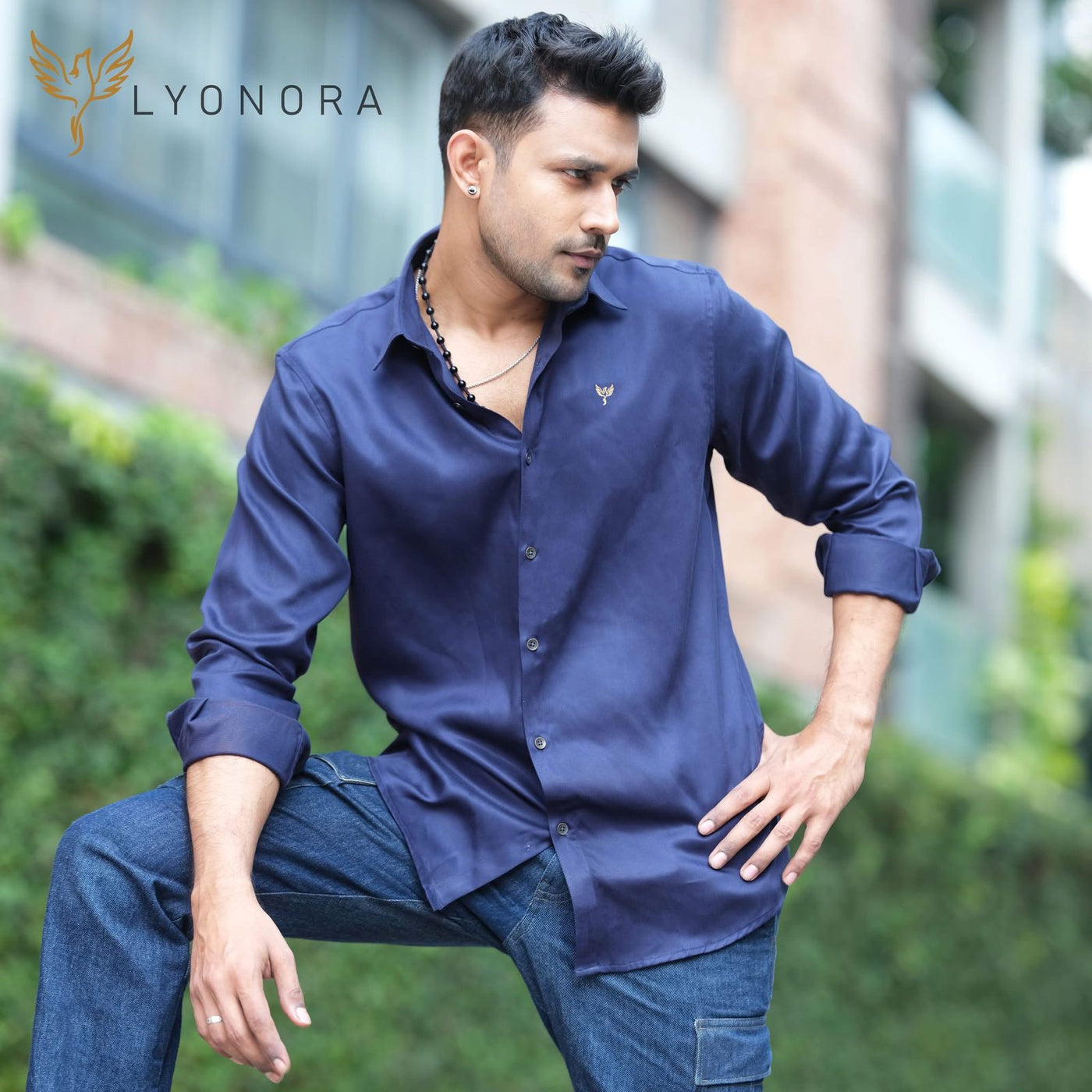 Blue tencel linen full sleeve shirt