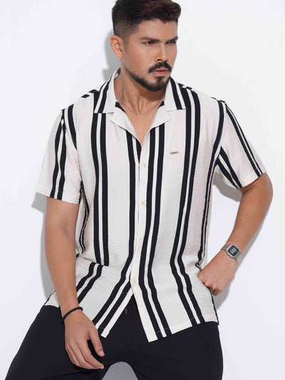 Cream matte black stripe printed havana shirt