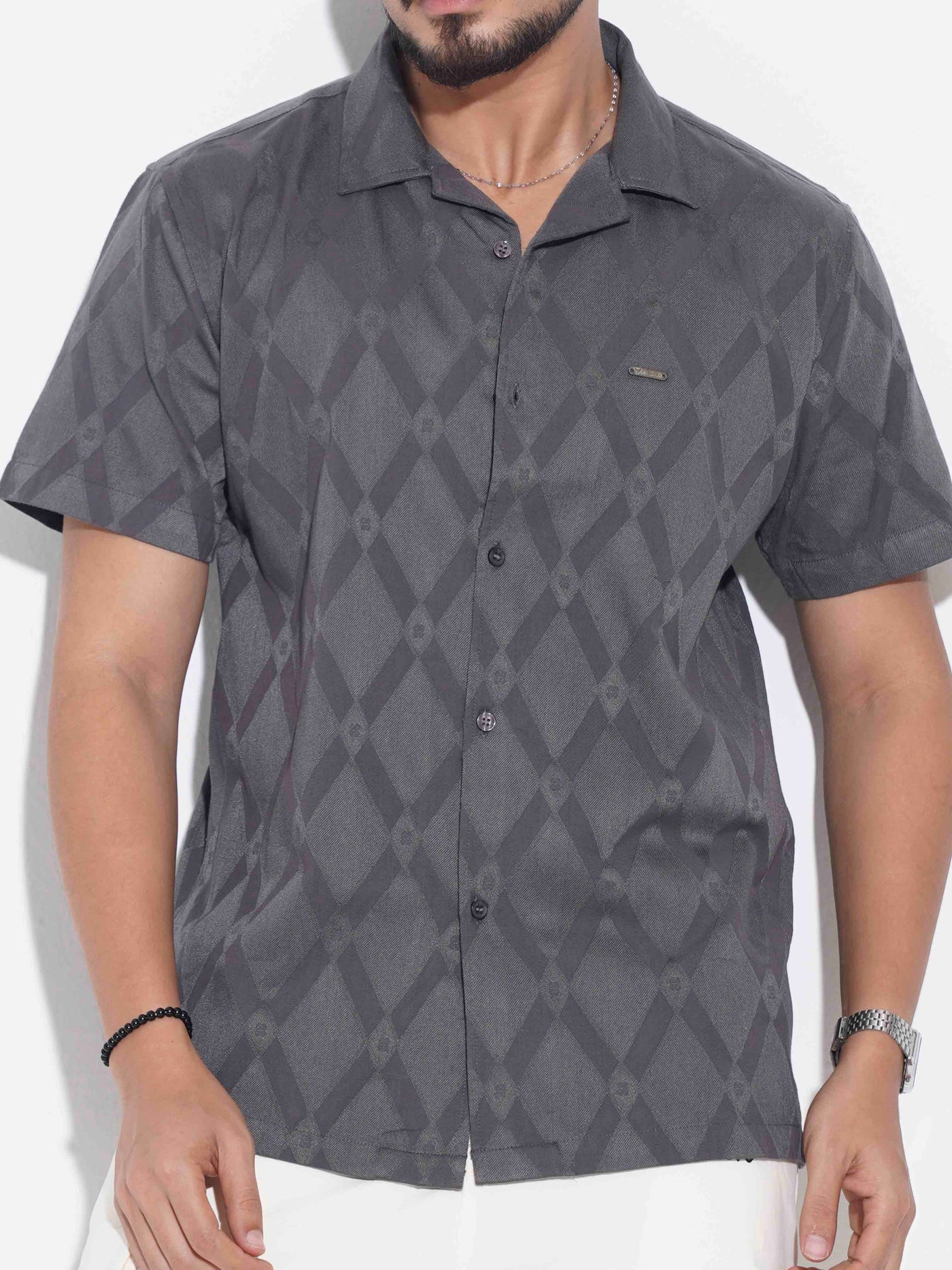 Gray texture fancy cotton havana shirt