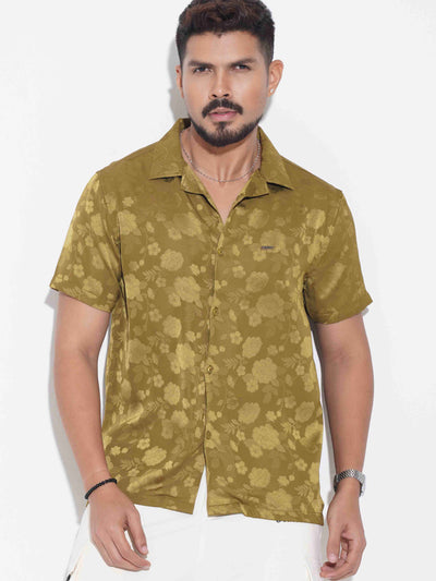 Glossy Olive flower printed havana shirt