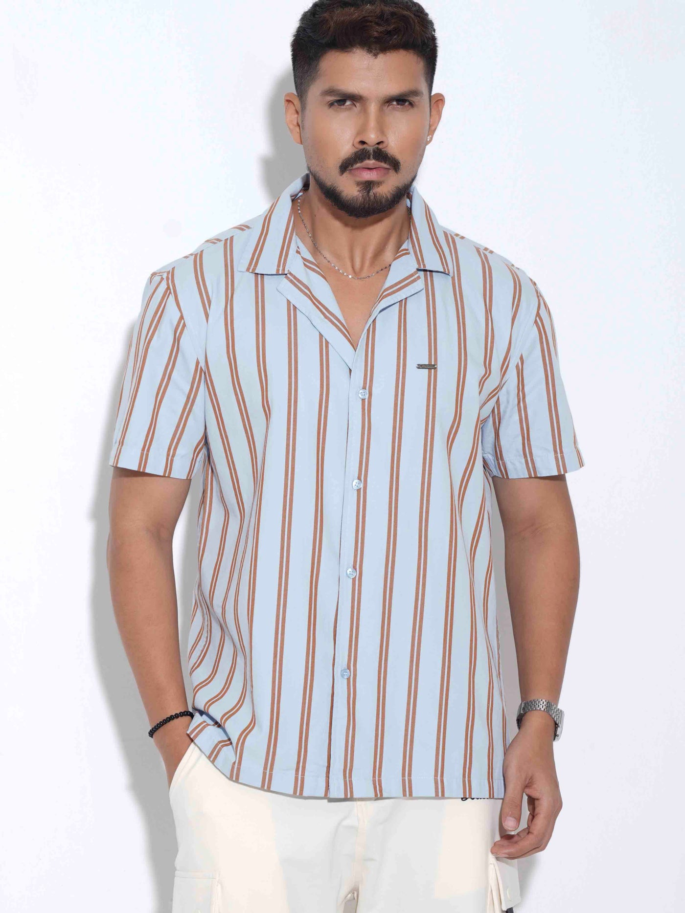 Sky brown stripe printed havana shirt