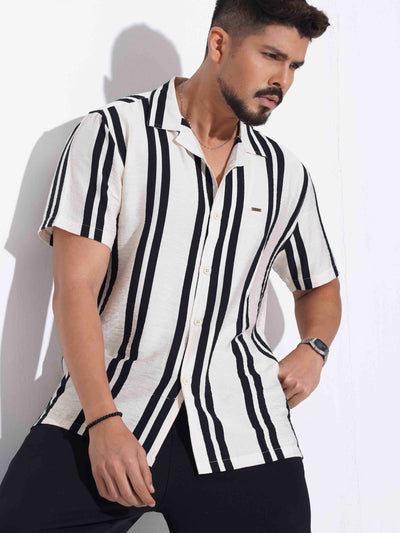 Cream matte black stripe printed havana shirt