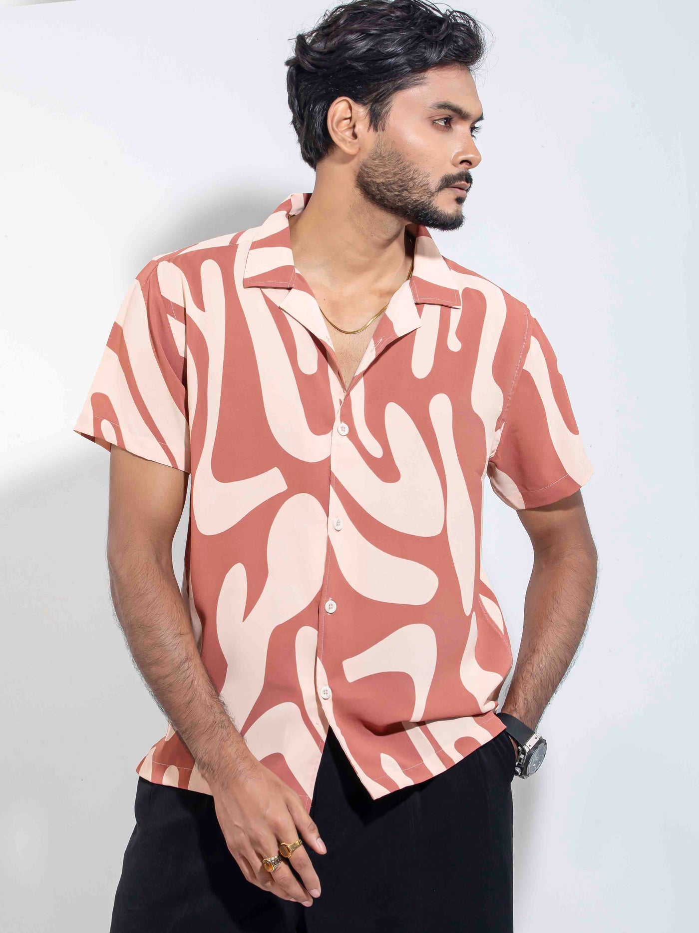 Coral cream nude color printed Havana shirt