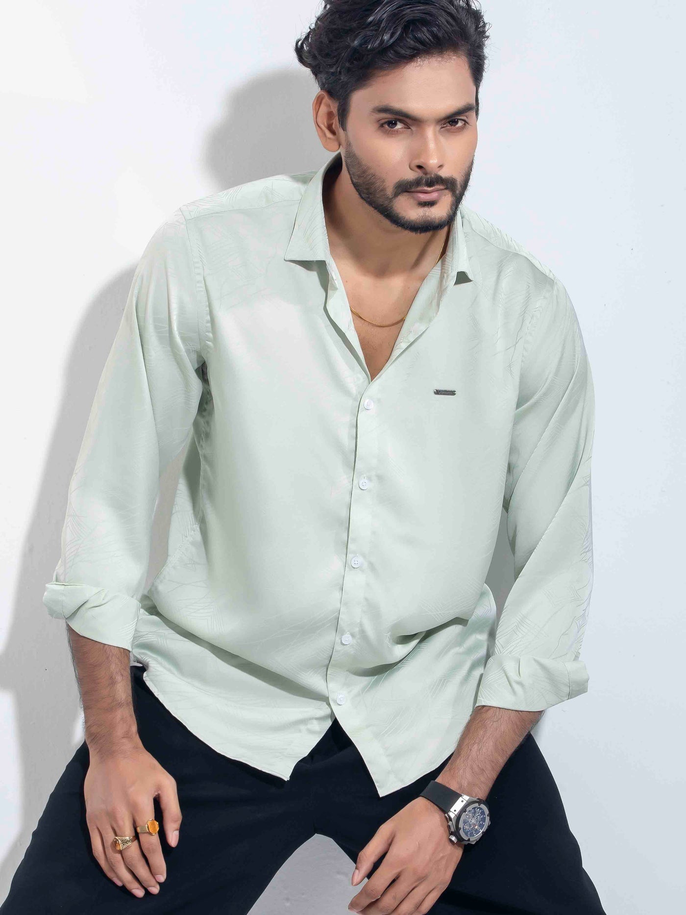 Pastel green Printed Premium Full Sleeve Shirt