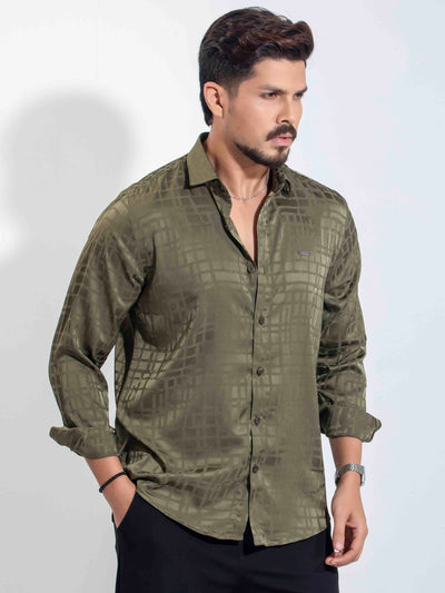 Olive Box Printed Premium Full Sleeve Shirt