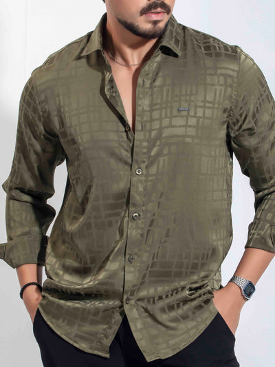 Olive Box Printed Premium Full Sleeve Shirt