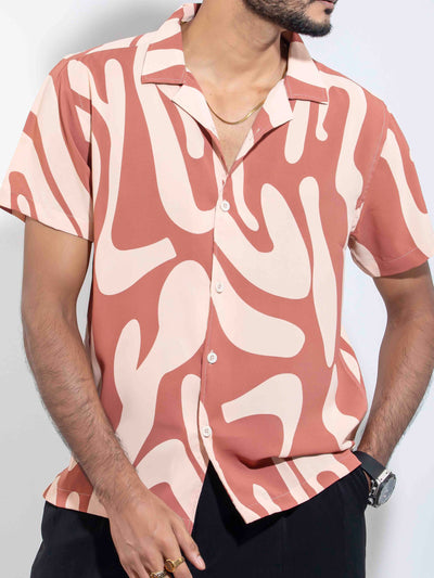 Coral cream nude color printed Havana shirt