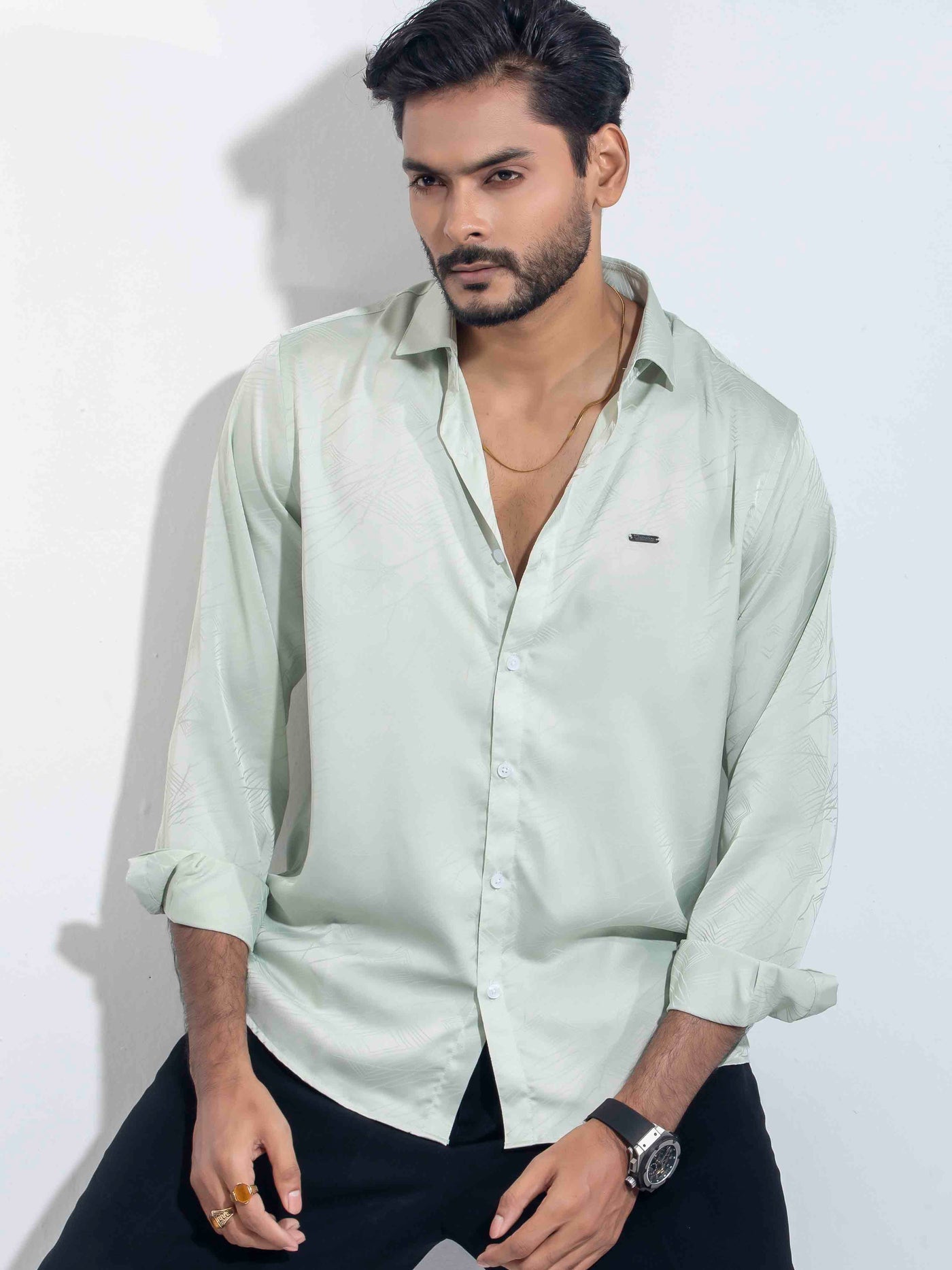 Pastel green Printed Premium Full Sleeve Shirt