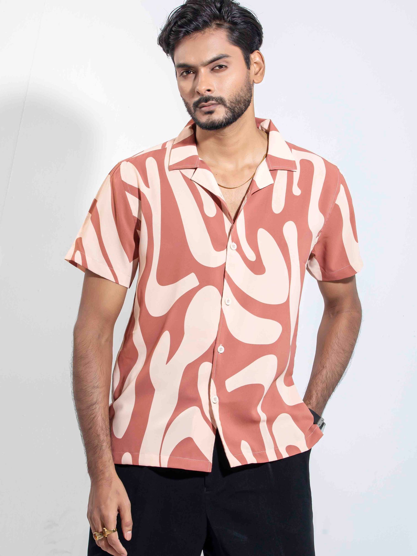 Coral cream nude color printed Havana shirt