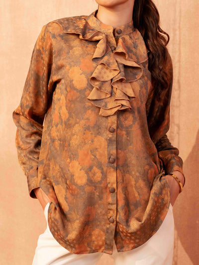 Burnt orange Gray printed Female Exclusive shirt