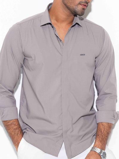 Beige color plated solid full sleeve shirt