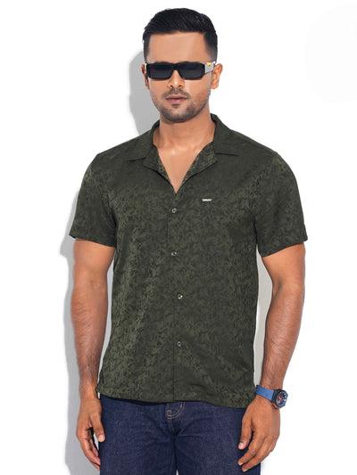 Dark olive Black printed havana shirt