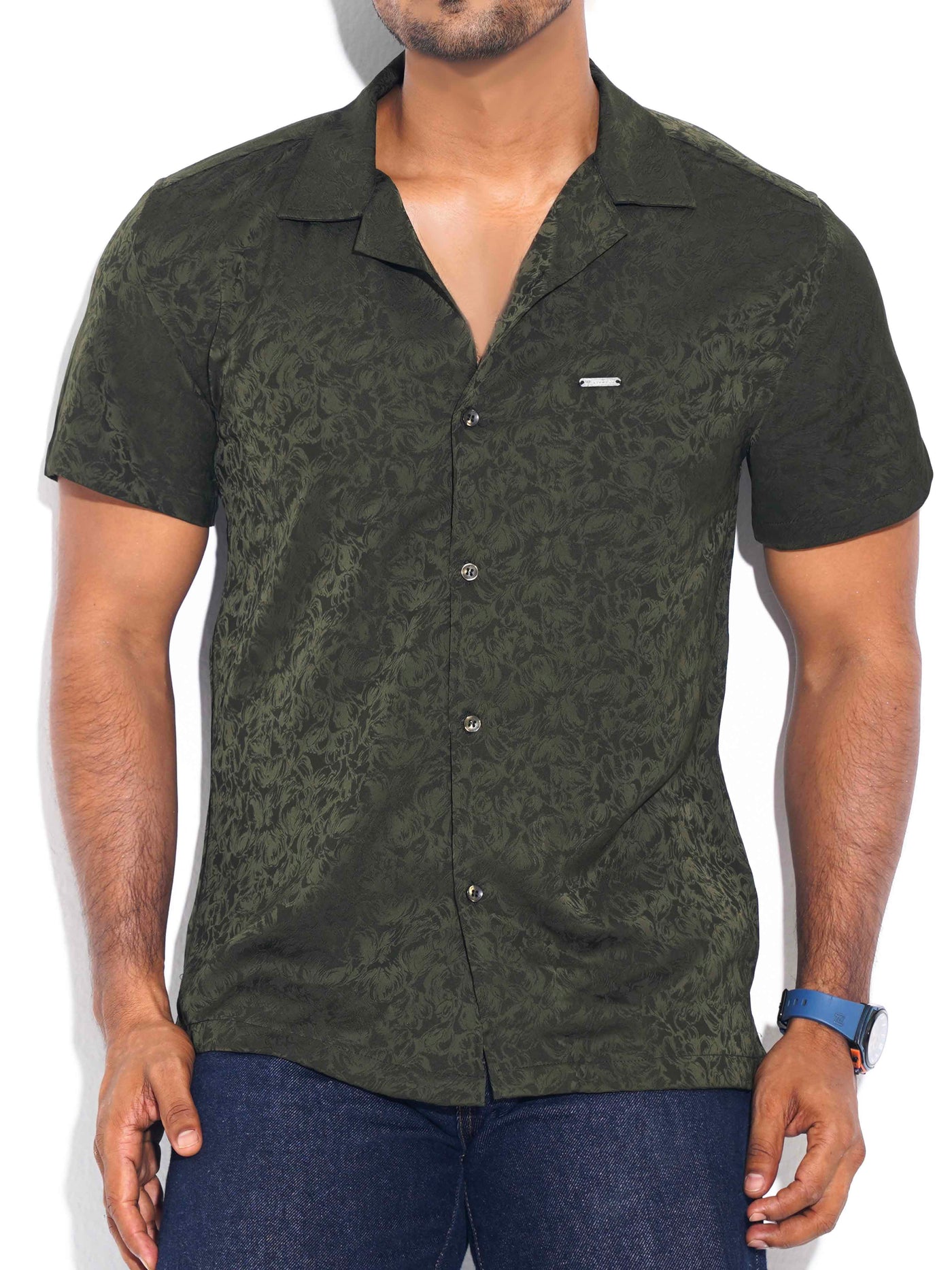 Dark olive Black printed havana shirt