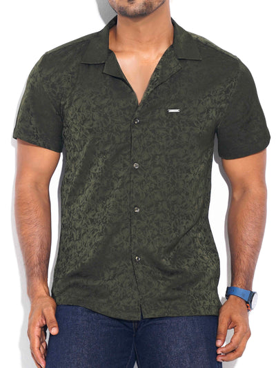 Dark olive Black printed havana shirt