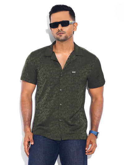 Dark olive Black printed havana shirt