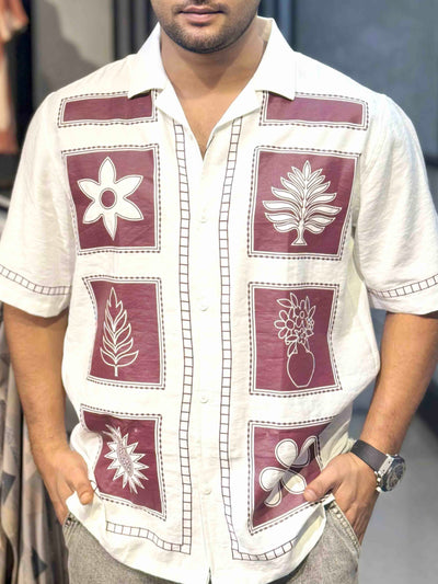 White Block Flower printed havana shirt