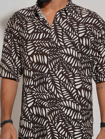 Coffee leaf printed drop shoulder shirt