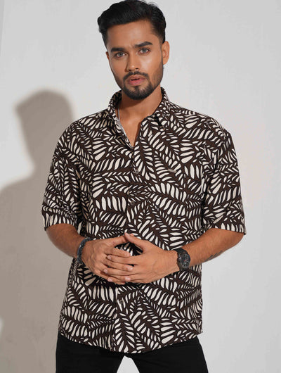 Coffee leaf printed drop shoulder shirt