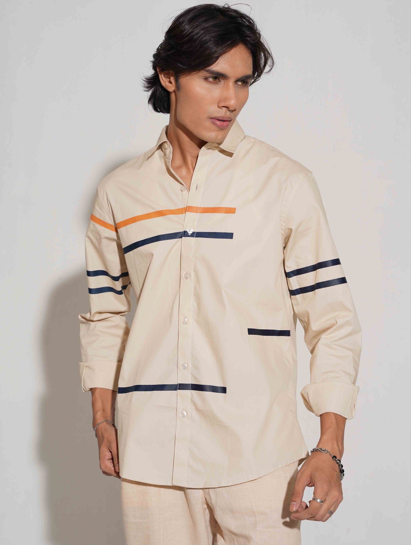 Cream chest stripe contrast full sleeve